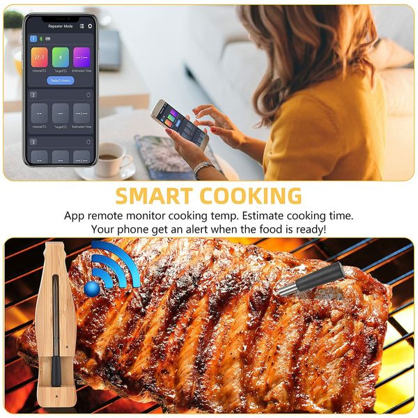 Wireless Meat Thermometer,450ft Meat Thermometer Digital,Smart APP Control Bluetooth Food Thermometer,Ultra-Sensitive Kitchen Thermometer with Thinner Probe for Cooking,Oven,Grill,BBQ