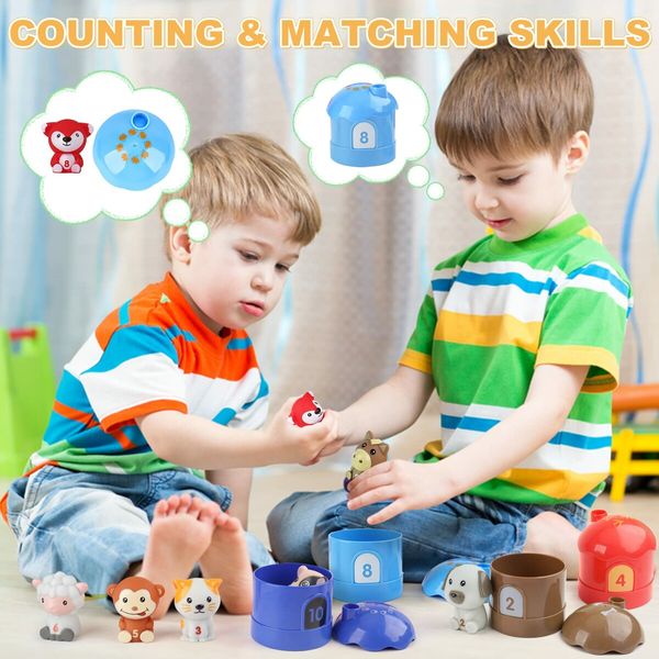 Toddler Learning Toys 6 Pcs Farm Animals Figures Montessori Toys for Toddlers, Counting and Sorting Toys, Birthday Gifts for Baby Girls Boys