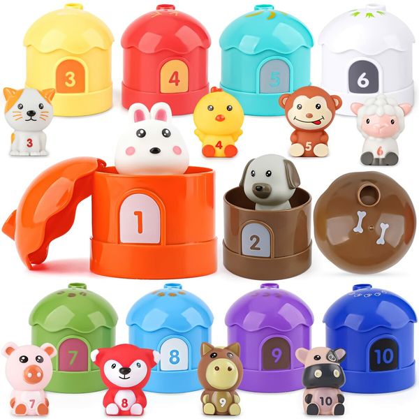 Toddler Learning Toys 6 Pcs Farm Animals Figures Montessori Toys for Toddlers, Counting and Sorting Toys, Birthday Gifts for Baby Girls Boys