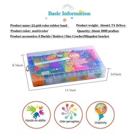 1500pcs Rubber Band Bracelet Kit Loom Bracelet Making Kit for DIY Art and Craft with 18 slots Storage Container,Charms