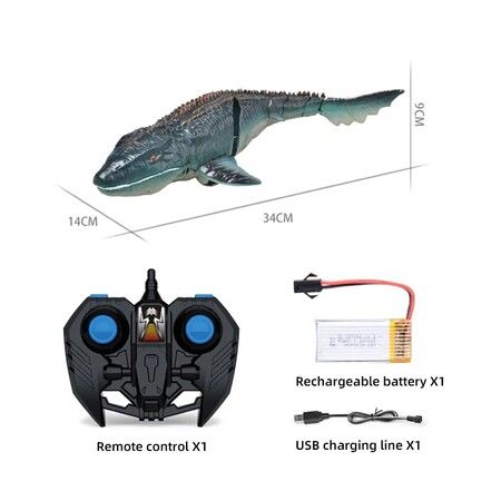 2.4G Rc Boat Fist Simulation Radio Controlled Ship, Speedboat Mosasaurus Outdoor Toy Boy Age 3+