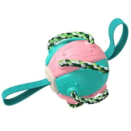 Rebound Frisbee Ball Interactive Training Ball Molar Ball Tug-of-war Toy Multifunctional Outdoor Football Dog Toy (Pink)