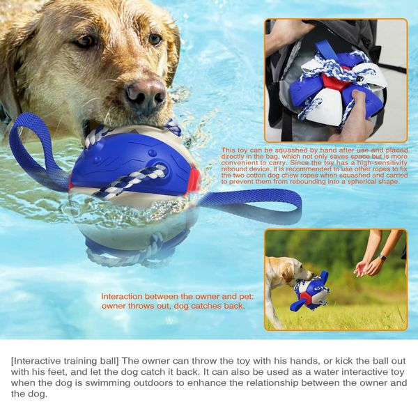 Rebound Frisbee Ball Interactive Training Ball Molar Ball Tug-of-war Toy Multifunctional Outdoor Football Dog Toy (Blue)