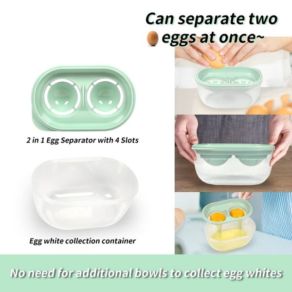 Egg White Separator with Egg Beater,Egg Separator Yolk White Separator Egg White Filter Storage Box Food Grade Level Kitchen Gadgets Egg Separator for Kitchen Cooking Kitchen Gadgets (Green)