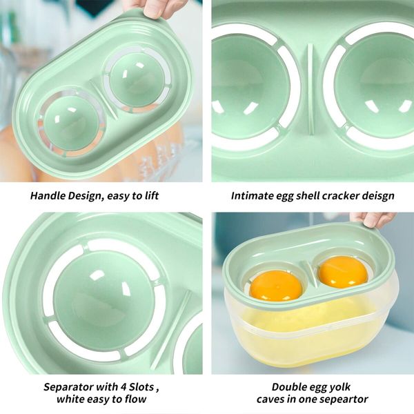 Egg White Separator with Egg Beater,Egg Separator Yolk White Separator Egg White Filter Storage Box Food Grade Level Kitchen Gadgets Egg Separator for Kitchen Cooking Kitchen Gadgets (Green)