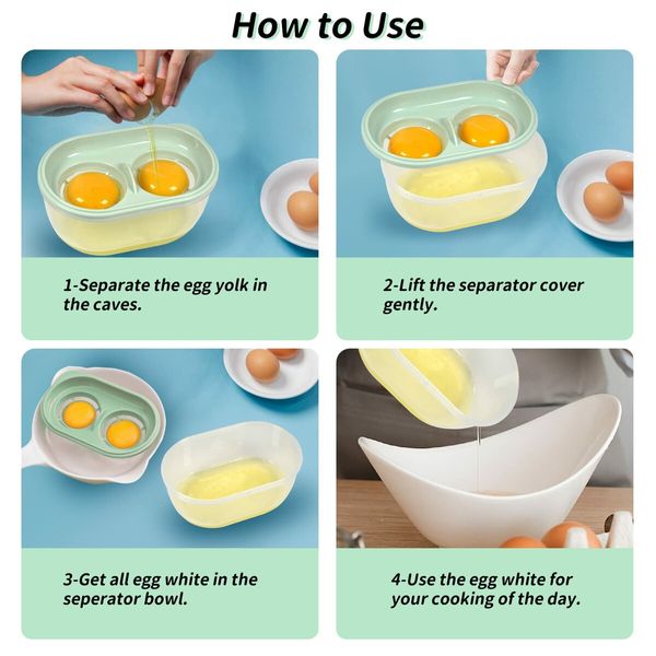 Egg White Separator with Egg Beater,Egg Separator Yolk White Separator Egg White Filter Storage Box Food Grade Level Kitchen Gadgets Egg Separator for Kitchen Cooking Kitchen Gadgets (Green)