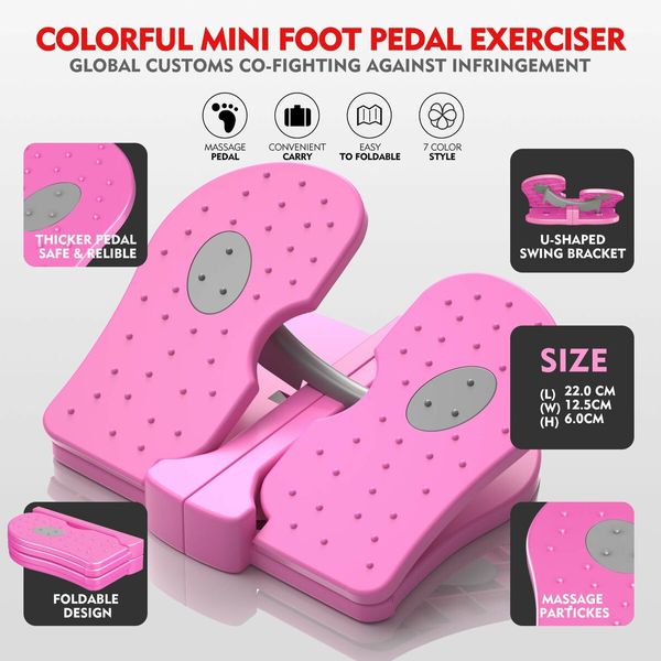 Mini Stepper,Under Desk Pedal Exerciser,Folding Colorful Foot Peddle,Physical Therapy Leg Exercisers Peddle,Relieves Varicose Veins (Pink)