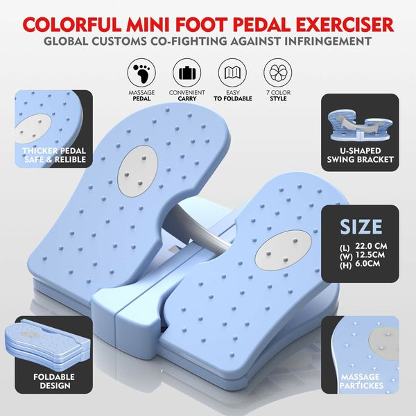 Mini Stepper,Under Desk Pedal Exerciser,Folding Colorful Foot Peddle,Physical Therapy Leg Exercisers Peddle,Relieves Varicose Veins (Blue)