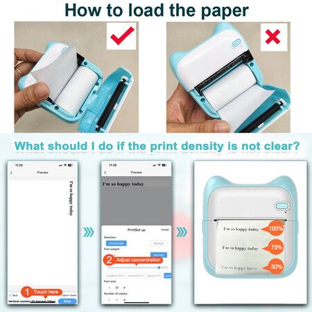 Mini Photo Printer For IPhone/Android,1000mAh Portable Thermal Photo Printer For Gift Study Notes Work Children Photo Picture Memo Color Blue