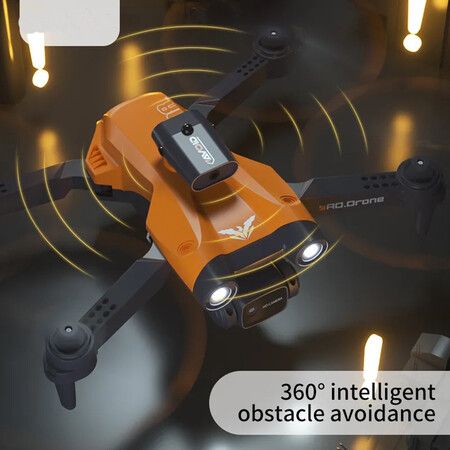 RC Drone 4 sides Avoid Obstacle WiFi FPV ESC 8K Dual HD Cameras Altitude Hold Foldable RC Quadcopter Drone Gift Toys (Orange)