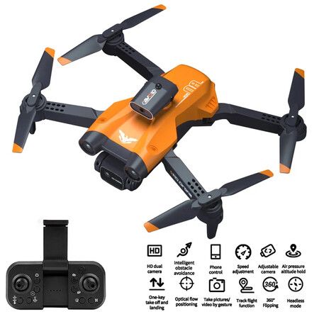 RC Drone 4 sides Avoid Obstacle WiFi FPV ESC 8K Dual HD Cameras Altitude Hold Foldable RC Quadcopter Drone Gift Toys (Orange)