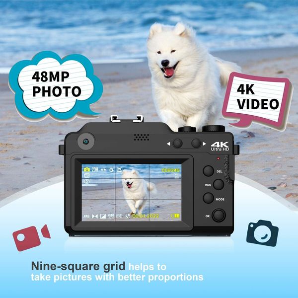 Vlogging Camera,4K 48MP Digital Camera with WiFi,Free 32G TF Card & Hand Strap,Auto Focus & Anti-Shake,Built-in 7 Color Filters,Face Detect,3" IPS Screen,140 Degree Wide Angle,18X Digital Zoom AC-04