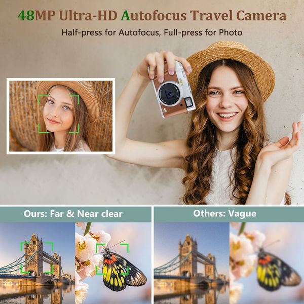 Upgraded 4K Digital Camera with Viewfinder Flash & Dial,48MP Digital Camera for Photography and Video Autofocus Anti-Shake,Travel Portable Camera with SD Card 2 Batteries,16X Zoom Vlogging Camera