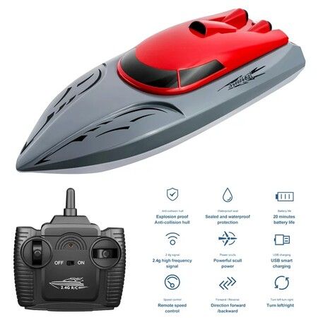 High Speed Remote Control Boat for Pools and Lakes, 2.4Ghz Fast Electric Racing Boat Gift for Adults and Kids(Red)