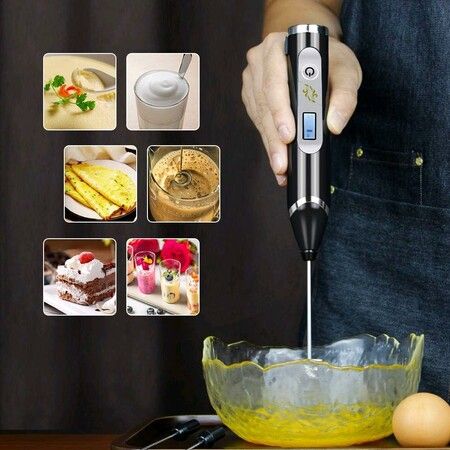 Electric Handheld Milk Frother, LCD Stainless Steel Milk Frother for Coffee, Frappe, Matcha, Hot Chocolate