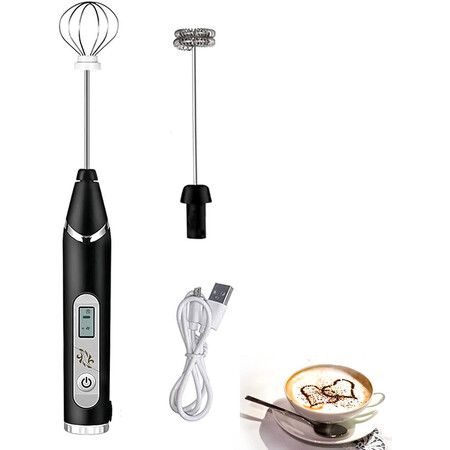 Electric Handheld Milk Frother, LCD Stainless Steel Milk Frother for Coffee, Frappe, Matcha, Hot Chocolate