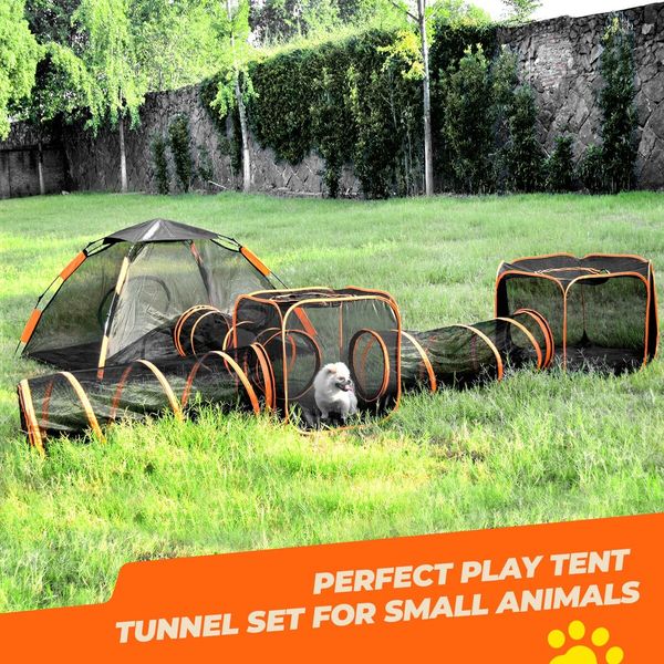 6 IN 1 Cat Tent Tunnel Dog House Pet Cage Playpen Enclosure Puppy Rabbit Ferret Fence Pen Outdoor Indoor Portable Exercise Playhouse