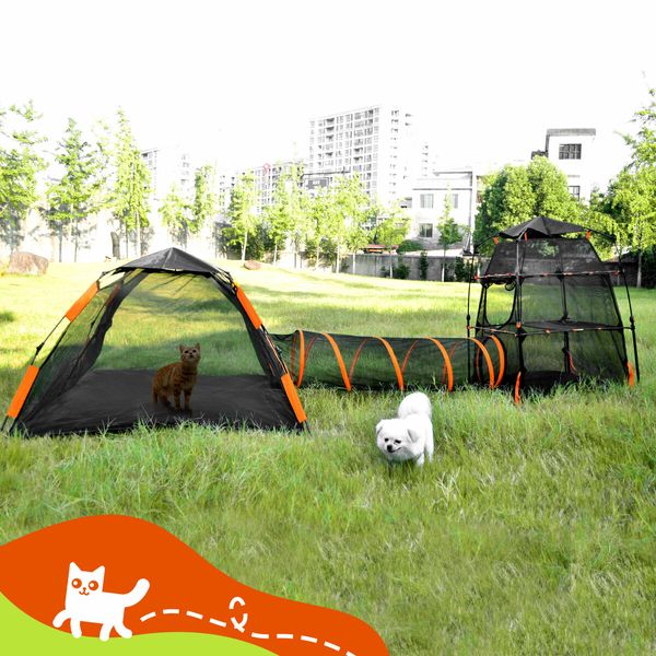 3 IN 1 Cat Tent Tunnel Enclosure Dog Pet House Tower Puppy Playpen Cage Rabbit Ferret Outdoor Indoor Gym Exercise Portable Foldable