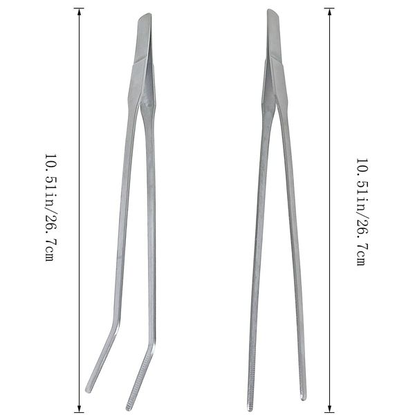 2 Pcs Feeding Tongs,Aquarium Tweezers Stainless Steel Straight and Curved Tweezers Set 27cm/10.6 inches Aquascaping Tools for Hold Worms,Reptiles,Lizards,Bearded Dragon (Silver)