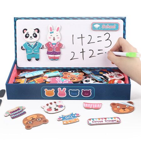 Magnetic Puzzles Wooden Animal Dress Up Matching Games Jigsaw Puzzle Toys for Kids Boys Girls, Fridge Magnets