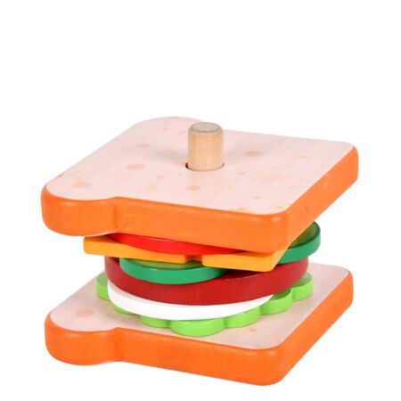 Wooden Sandwich Stacking Toys, Montessori Toys with Flash Cards Sandwich Food  Early Educational Preschool Study for Birthday Gift Xmas Party School