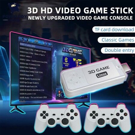 Game Stick, HD 4K 128G Double Arcade   Game Console Built-in 10,000 Games  9 Classic Emulators, with Dual 2.4G Wireless Controllers