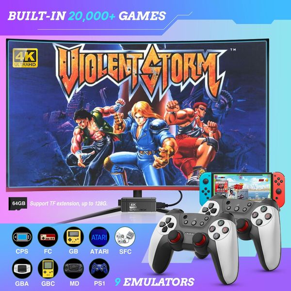 Wireless Retro Game Console, Equipped with 64G TF Card Plug and Play 4K 20000+ Games Built-in, 9 Classic Emulators, with Dual 2.4G Wireless Controllers