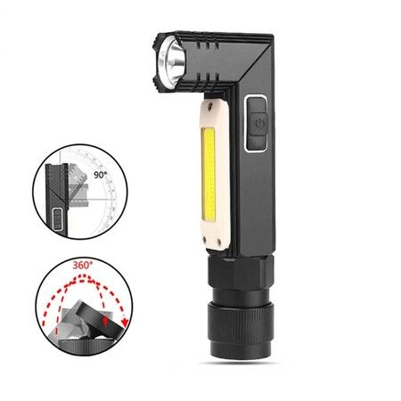 Powerful LED XPG+COB Flashlight, 90 Degree Twist Rotary Clip USB Rechargeabl Super Bright Handfree Tactical Flashlight Outdoor