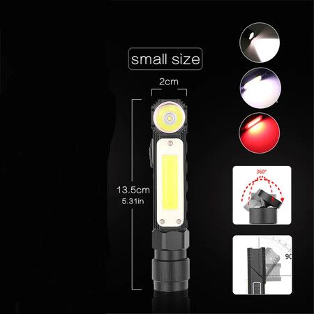 Powerful LED XPG+COB Flashlight, 90 Degree Twist Rotary Clip USB Rechargeabl Super Bright Handfree Tactical Flashlight Outdoor