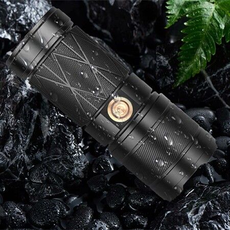 USB Recharging Flashlight, Skidproof Battery Indicator Micro Lamp Sturdy Outdoor Lighting Camping Hiking Defend