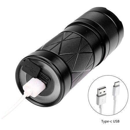 USB Recharging Flashlight, Skidproof Battery Indicator Micro Lamp Sturdy Outdoor Lighting Camping Hiking Defend