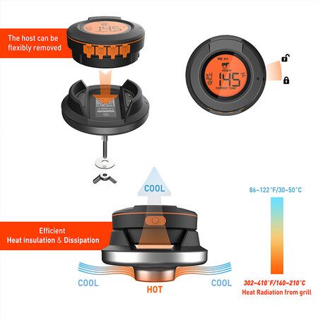 2023 Upgrade Outdoor Digital Wireless Bluetooth Dome Cooking Food Meat Thermometer For Bbq Charcoal Grill And Oven Smoker With 4 Meat Probes