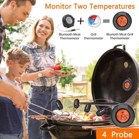 2023 Upgrade Outdoor Digital Wireless Bluetooth Dome Cooking Food Meat Thermometer For Bbq Charcoal Grill And Oven Smoker With 4 Meat Probes