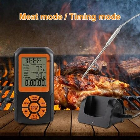 Wireless Meat Thermometer Battery Operated Waterproof Stainless Steel Probe Barbeque Temperature Meter Alarm Kitchen Accessory