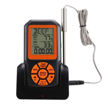 Wireless Meat Thermometer Battery Operated Waterproof Stainless Steel Probe Barbeque Temperature Meter Alarm Kitchen Accessory