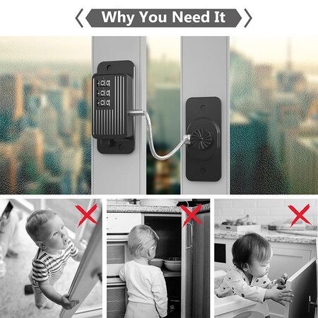 2 Pack Refrigerator Lock Combination, refrigerator lock for kids, Child Safety Locks for Cabinets, Windows and Child Safety Locks for Cabinets (Black)