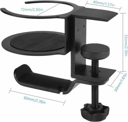 2 in 1 Desk Cup Holder and Headphone Hanger, Anti-Spill Cup Holder for Desk Table in Office and Home (Black)