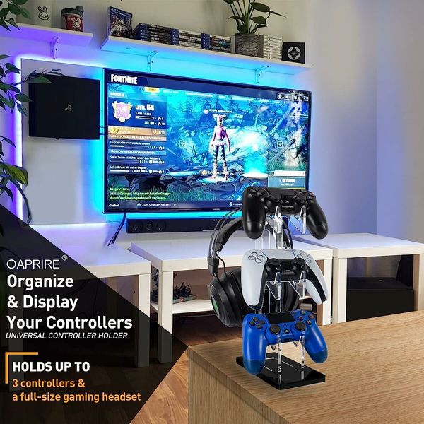 Universal 3 Tier Controller Holder and Headset Stand for PS4 PS5 Xbox ONE Switch (Black)