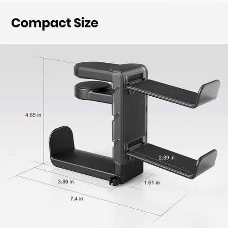 PC Gaming Headset Headphone Hook Holder Hanger Mount, Headphones Stand with Adjustable and Rotating Arm Clamp (Black)