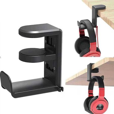 PC Gaming Headset Headphone Hook Holder Hanger Mount, Headphones Stand with Adjustable and Rotating Arm Clamp (Black)