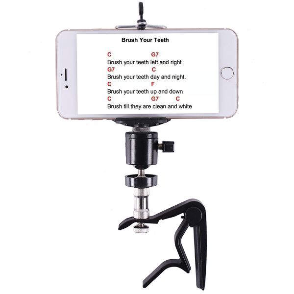 Smartphone Guitar Capo, Android and iPhone Compatible Dock Headstock Neck Clamp for Electric or Acoustic Guitars