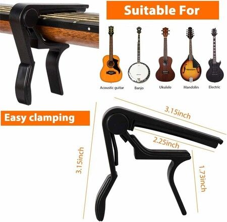 Guitar Capo, Capo for 6-String Acoustic and Electric Guitars, Bass, Mandolin, Ukulele, Black Guitar Capo (black)