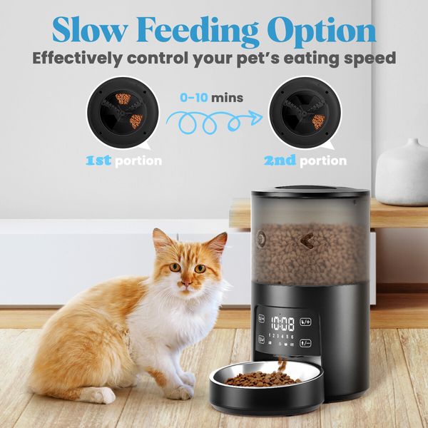 6L Automatic Pet Feeder Auto Timed Dog Cat Dry Food Dispenser Smart Puppy Feeding 2 Way Splitter 2 Bowls Touch Screen Voice Recorder