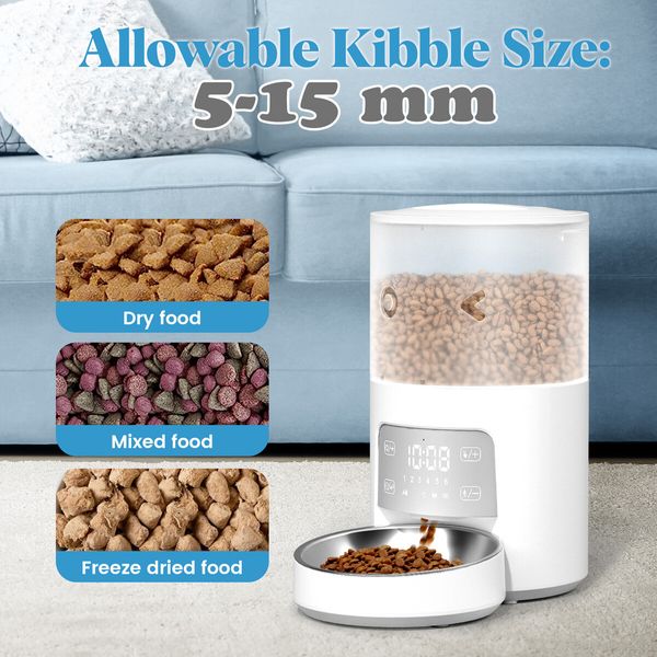 6L Auto Pet Feeder Timed Automatic Dog Cat Food Dispenser Puppy Feeding Schedule 6 Meals 2 Way Splitter 2 Bowls Voice Recorder Digital Touch