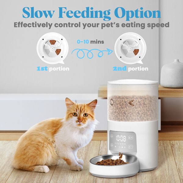 6L Auto Pet Feeder Timed Automatic Dog Cat Food Dispenser Puppy Feeding Schedule 6 Meals 2 Way Splitter 2 Bowls Voice Recorder Digital Touch