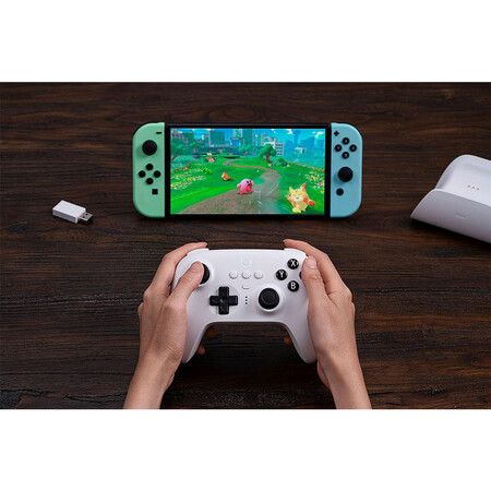 8Bitdo Ultimate Bluetooth Controller with Charging Dock, Wireless Pro Controller with Hall Effect Sensing Joystick, Compatible with Switch, Windows and Steam Deck (White)