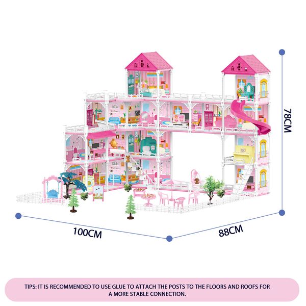 Doll Dream House Playhouse Furniture Princess Castle Toys Plastic Fairy Play Dollhouse Townhouse 15 Rooms 4 Storeys