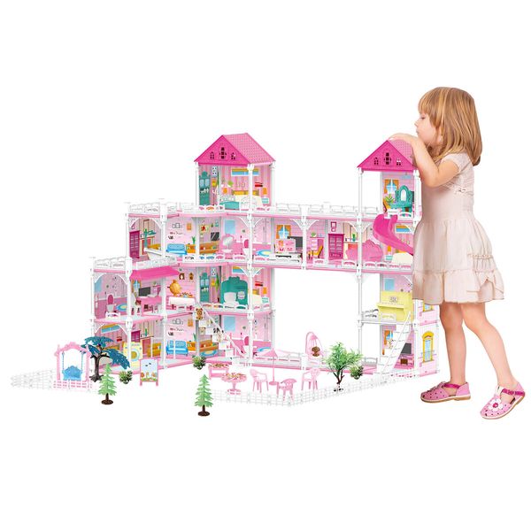 Doll Dream House Playhouse Furniture Princess Castle Toys Plastic Fairy Play Dollhouse Townhouse 15 Rooms 4 Storeys