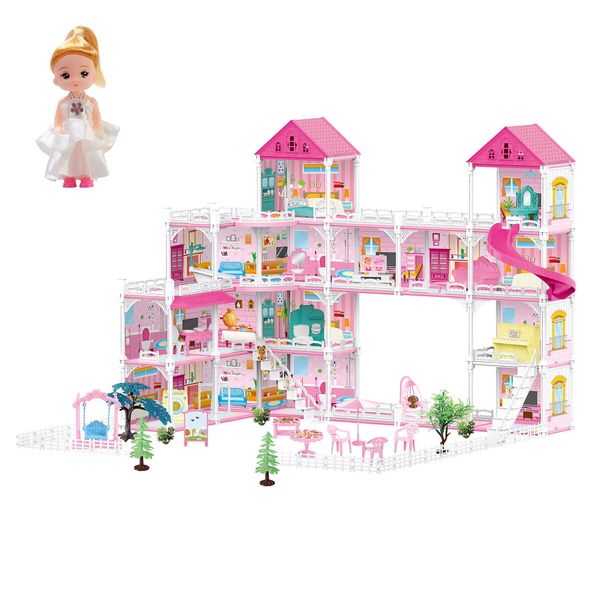 Doll Dream House Playhouse Furniture Princess Castle Toys Plastic Fairy Play Dollhouse Townhouse 15 Rooms 4 Storeys