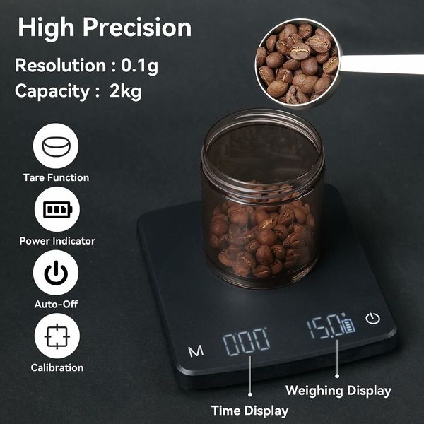 Mini Coffee Scale with Timer for Espresso and Pour Over Coffee, 2kg/0.1g